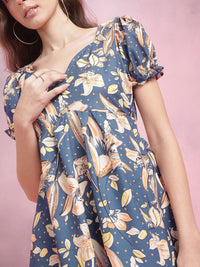 DressBerry Puff Sleeves Floral Empire Dress