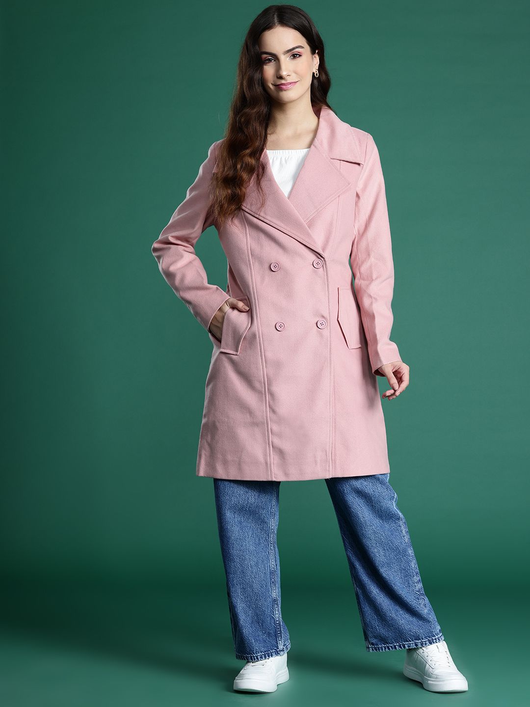 DressBerry Notched Lapel Collar Longline Overcoat