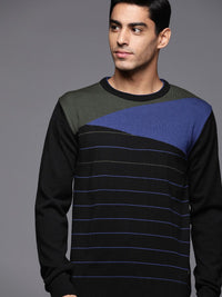 Raymond Men Navy Blue Striped Pullover