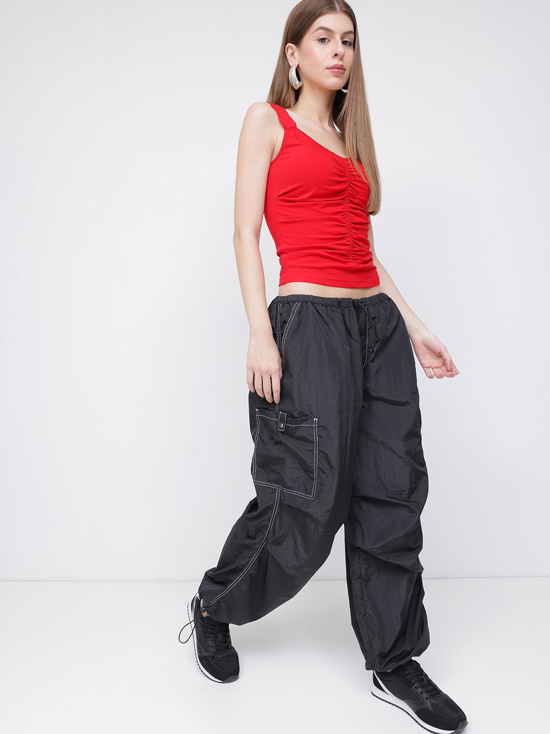 DressBerry Cherry Red Refined Ruched Top