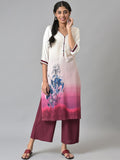 AURELIA Women White Floral Printed Kurta with Palazzos
