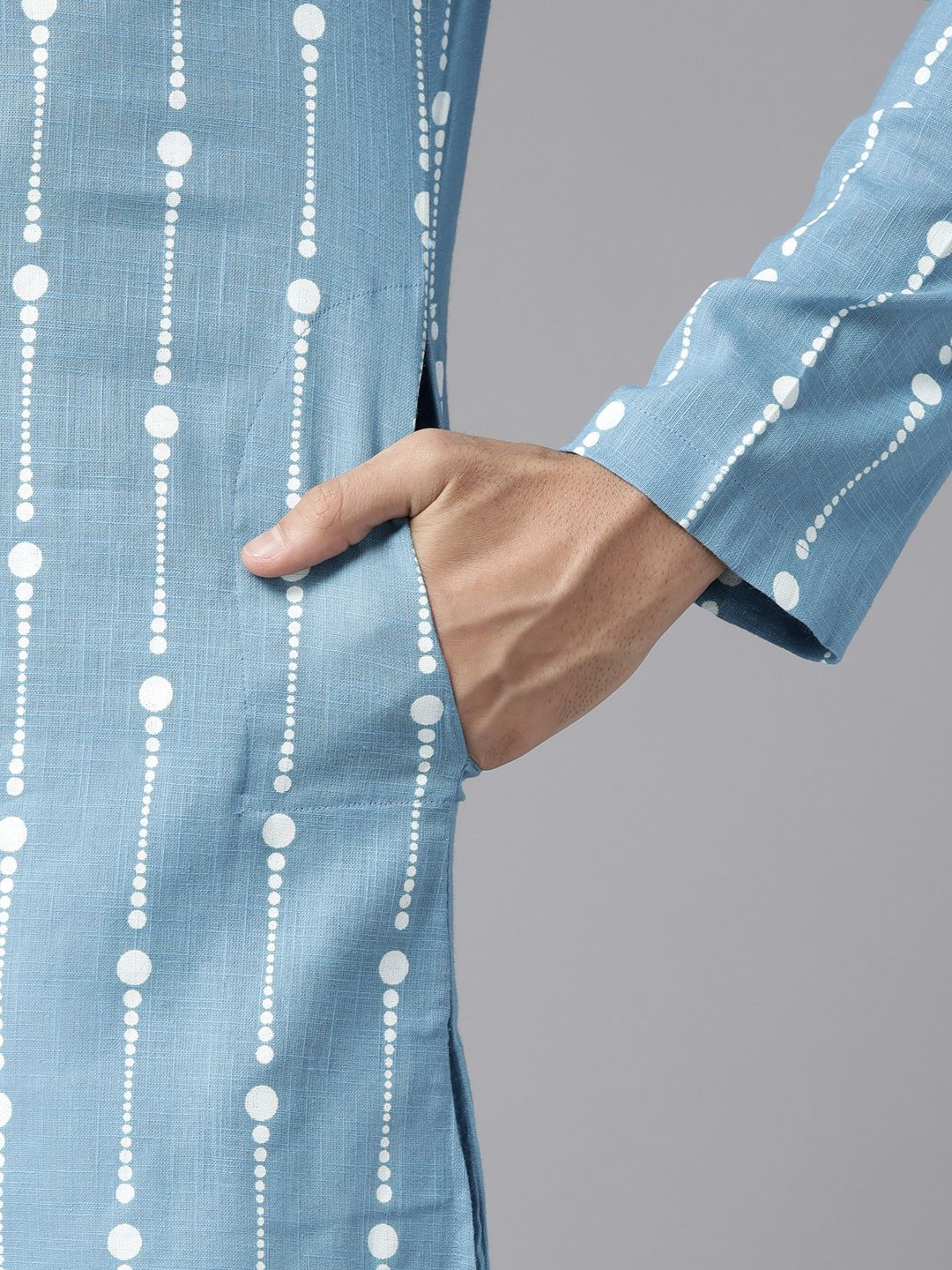 See Designs Men Blue Ethnic Motifs Printed Pure Cotton Kurta with Pyjamas