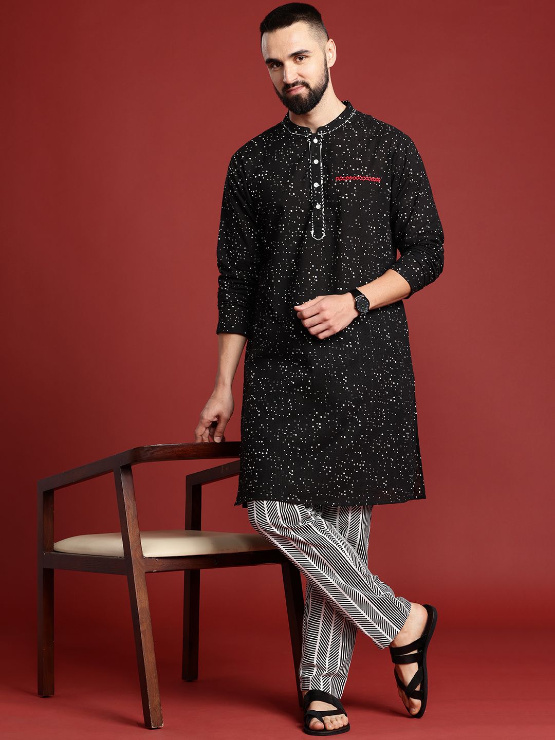 Anouk Men Geometric Printed Pure Cotton Kurta & Trousers