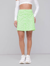 DressBerry Cool Matcha Breezy Bloom Schiffli Mini Skirt