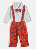 Moms Love Infant Boys Pure Cotton Superman Printed Dungarees with Solid Bow Tie Shirt