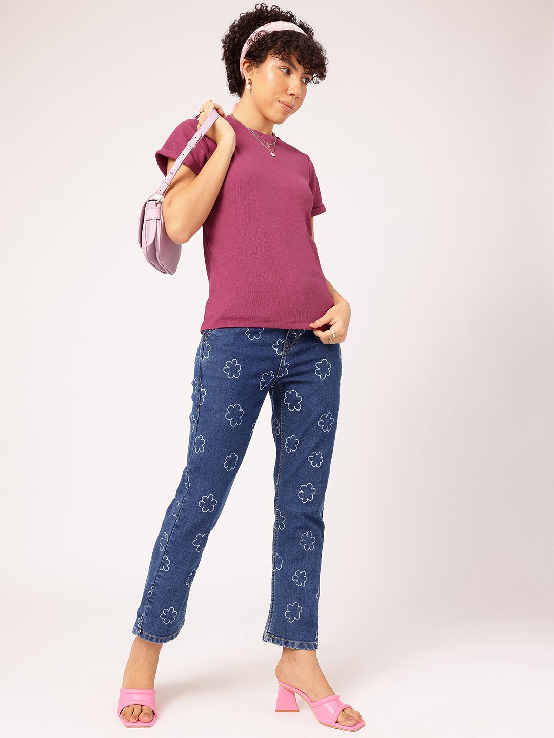 DressBerry Soft Girl Textured Turn-Up Sleeve Top