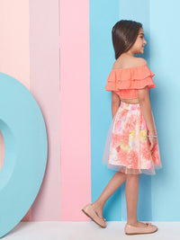 pspeaches Girls Floral Printed Off-Shoulder Top with Skirt