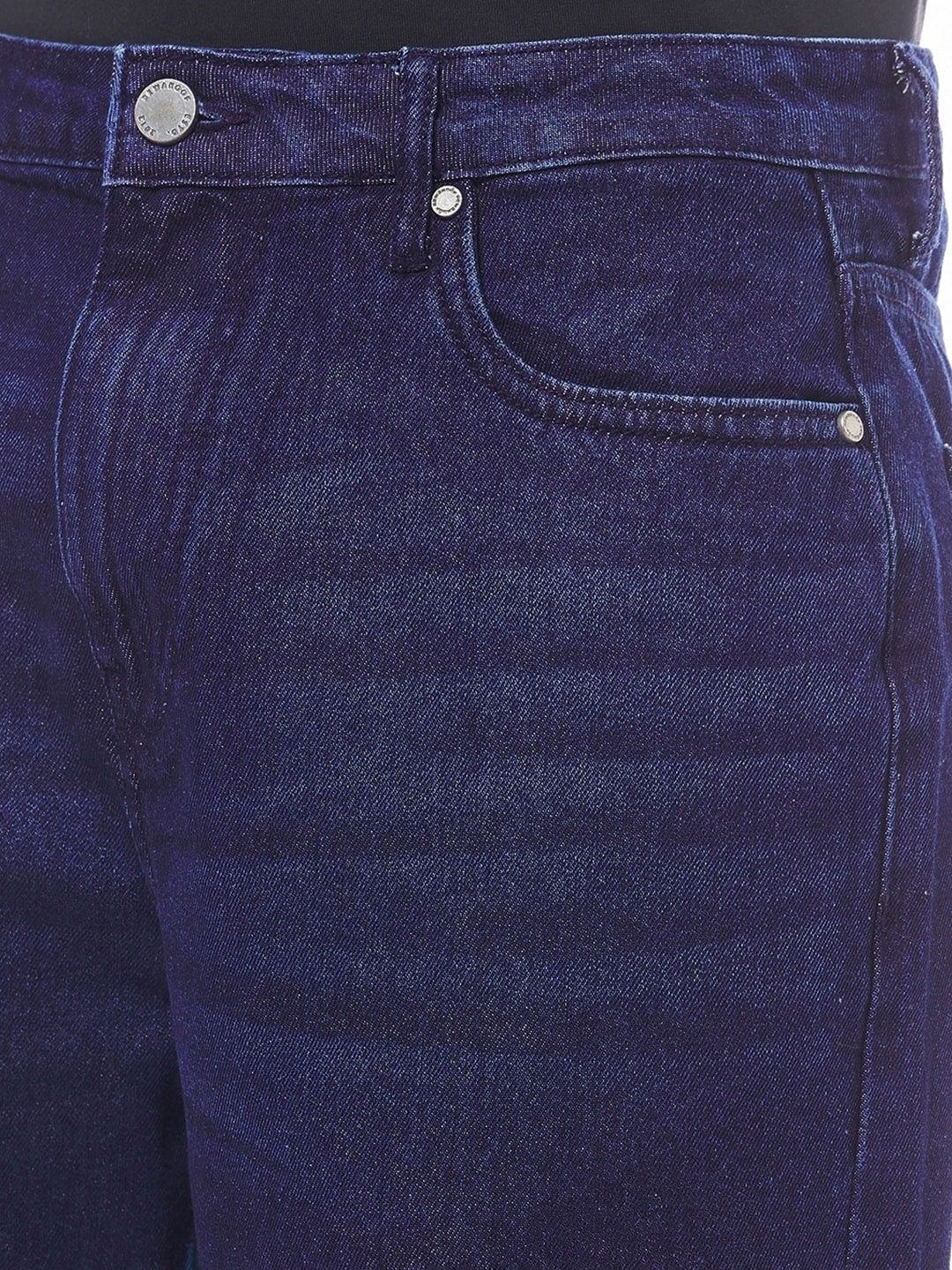 Bewakoof Men's Indigo Blue Baggy Distressed Mid-Rise Jeans