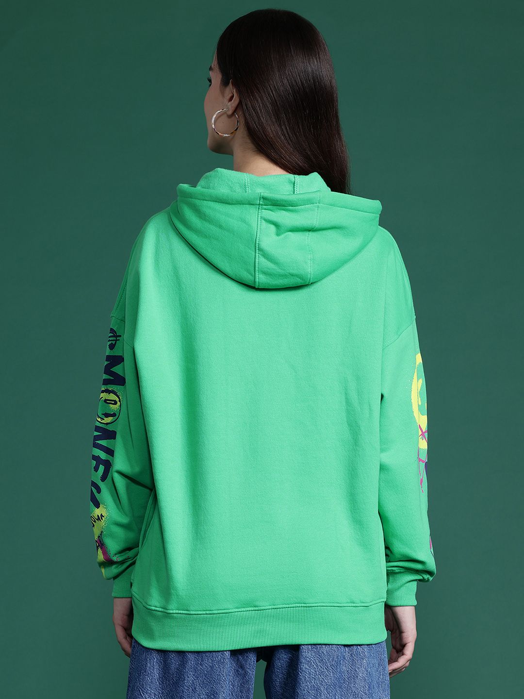 DressBerry Printed Hooded Longline Sweatshirt
