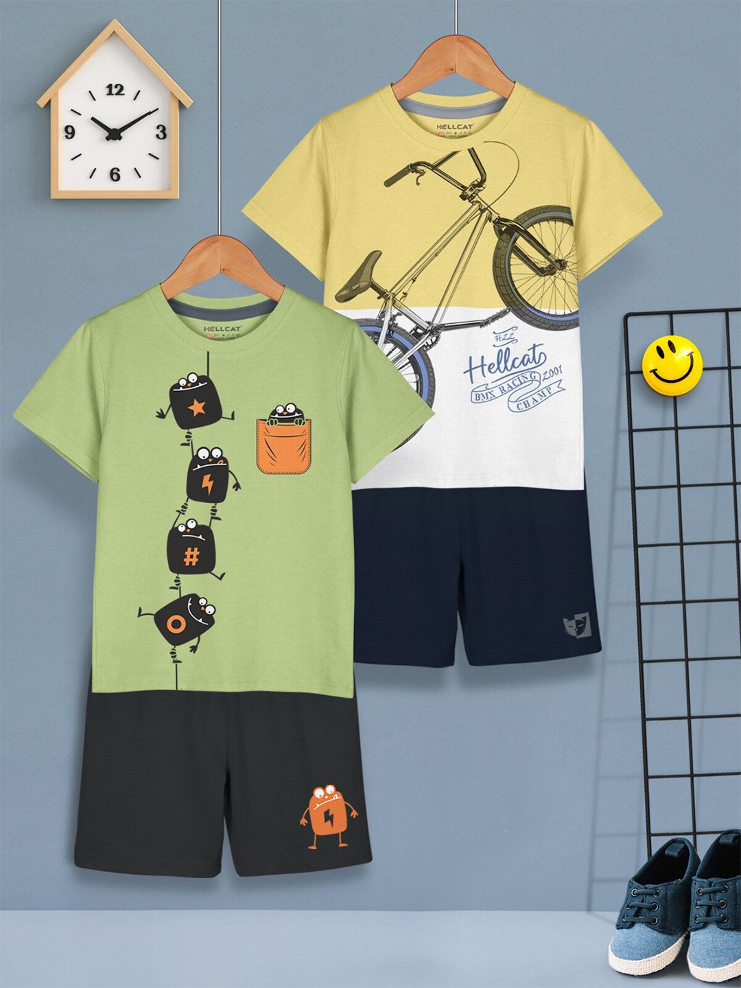 HELLCAT Boys Pack Of 2 Printed T-shirt with Shorts