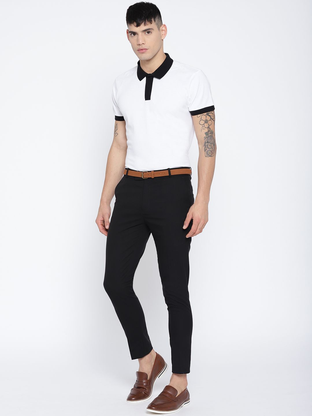 DENNISON Men Black Comfort Tapered Fit Cropped Trousers
