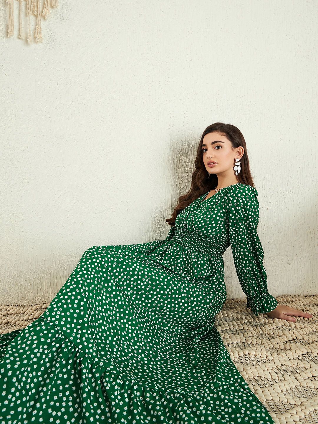 Berrylush Floral Printed Puff Sleeve Maxi Dress