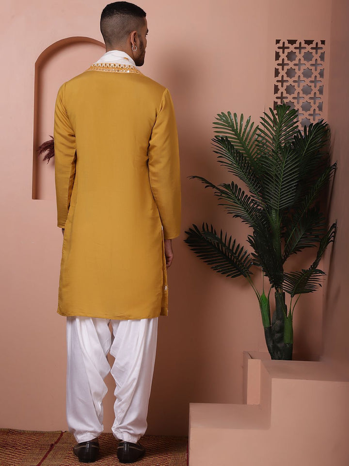 Jompers Embroidered Mandarin Collar Long Sleeves Kurta with Salwar & Dupatta