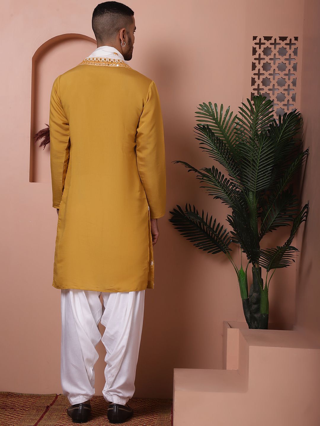 Jompers Embroidered Mandarin Collar Long Sleeves Kurta with Salwar & Dupatta