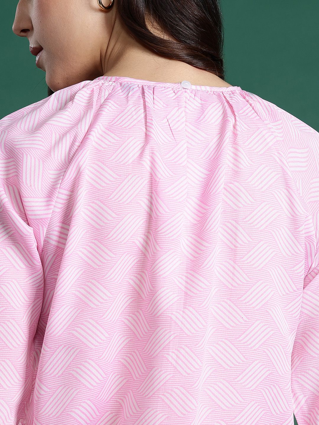 DressBerry Geometric Print Flared Sleeve Top