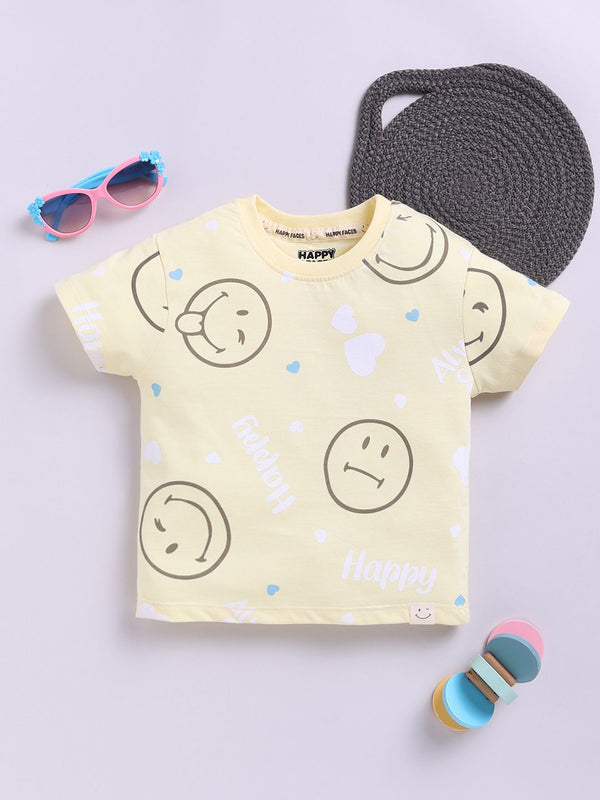 Happy Faces Girls Smiley Printed Pure Cotton T-shirt