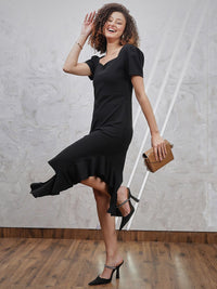 Athena Ruffled Sweetheart Neck Fit & Flare Dress