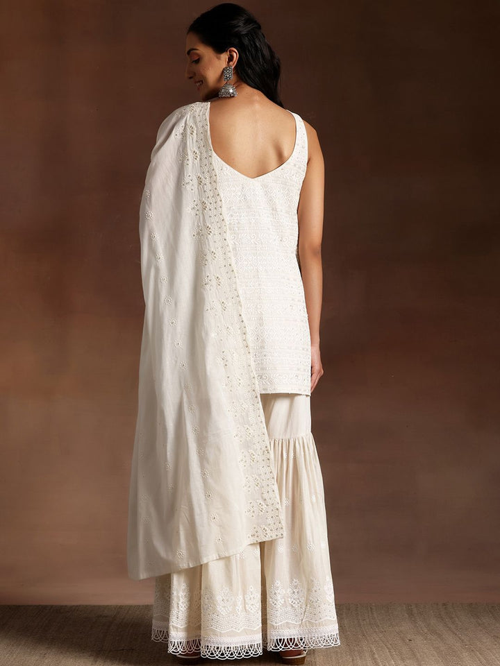 Libas Ethnic Motifs Embroidered Thread Work Pure Cotton Kurta With Sharara & Dupatta
