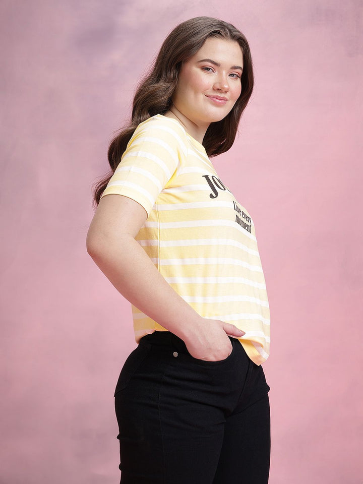 DressBerry Striped Typography Printed Pure Cotton T-shirt