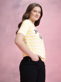 DressBerry Striped Typography Printed Pure Cotton T-shirt