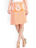 Exotic India Pure Cotton Carrot Orange Block Printed Wrap-Around Mini-Skirt