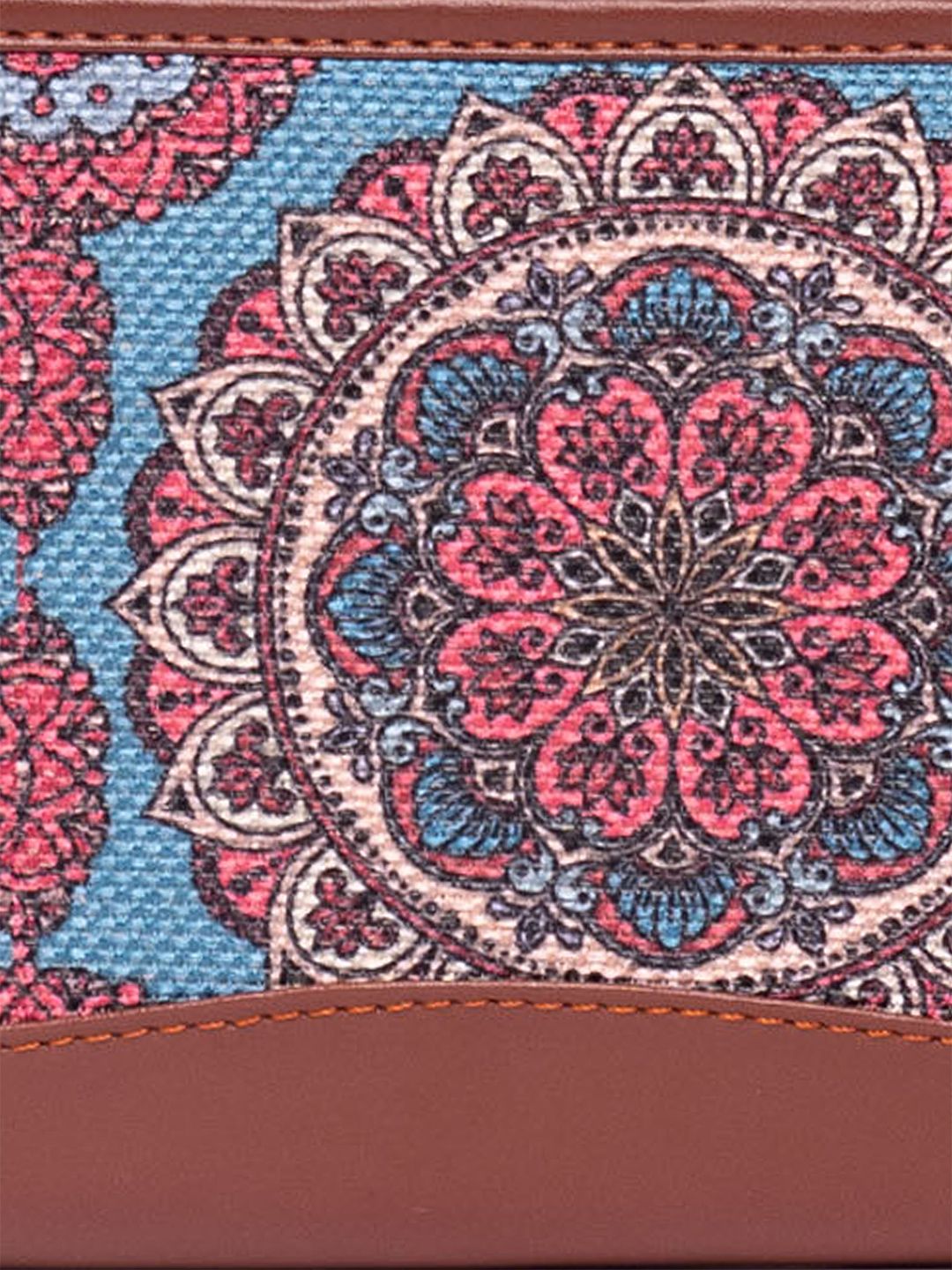 ZOUK Women Brown & Blue Geometric Printed Zip Around Wallet with SIM Card Holder