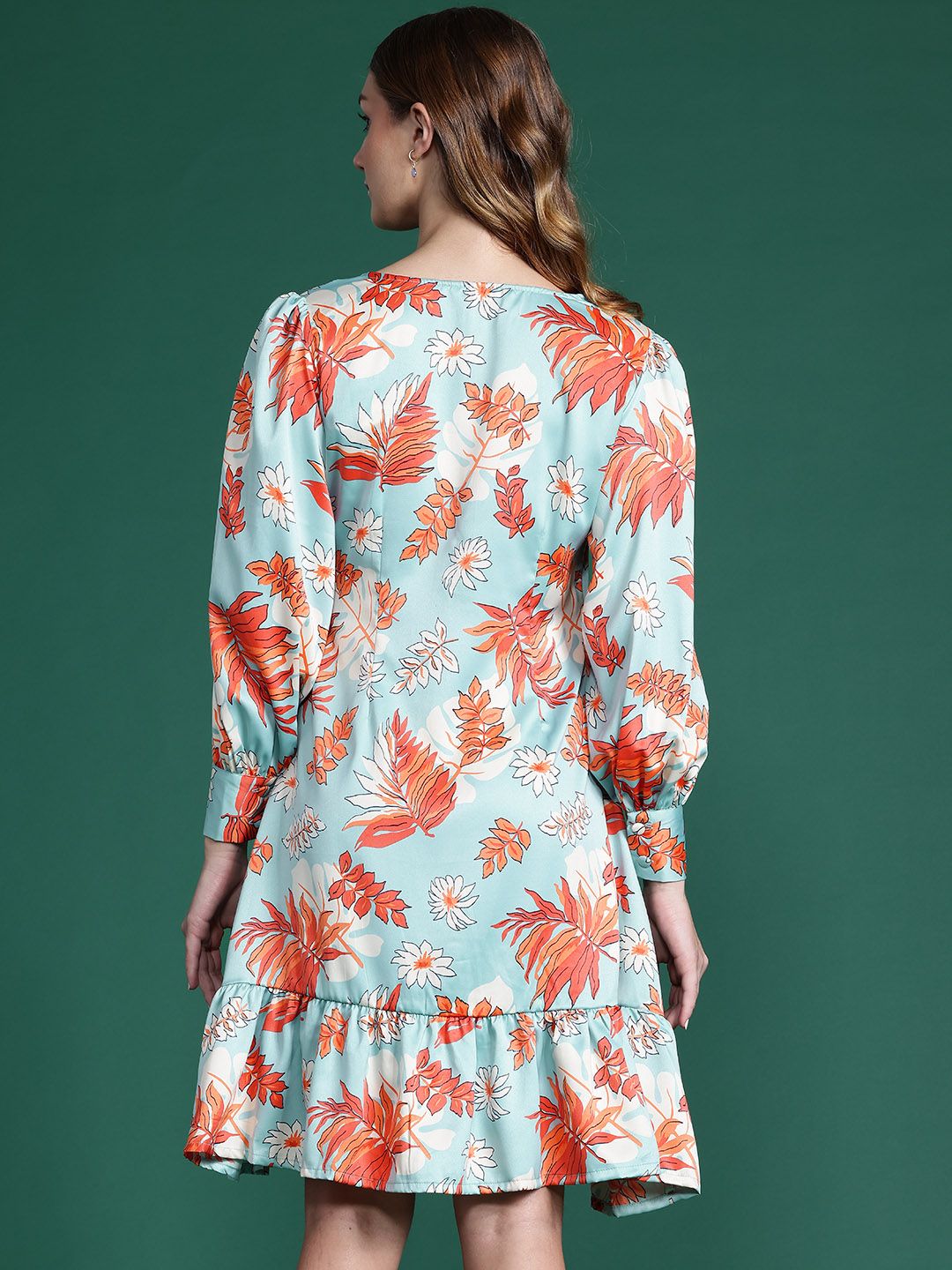 DressBerry Floral Print Bishop Sleeve A-Line Dress