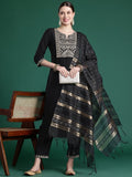 Indo Era Yoke Design Zari Liva Kurta With Trousers & Dupatta