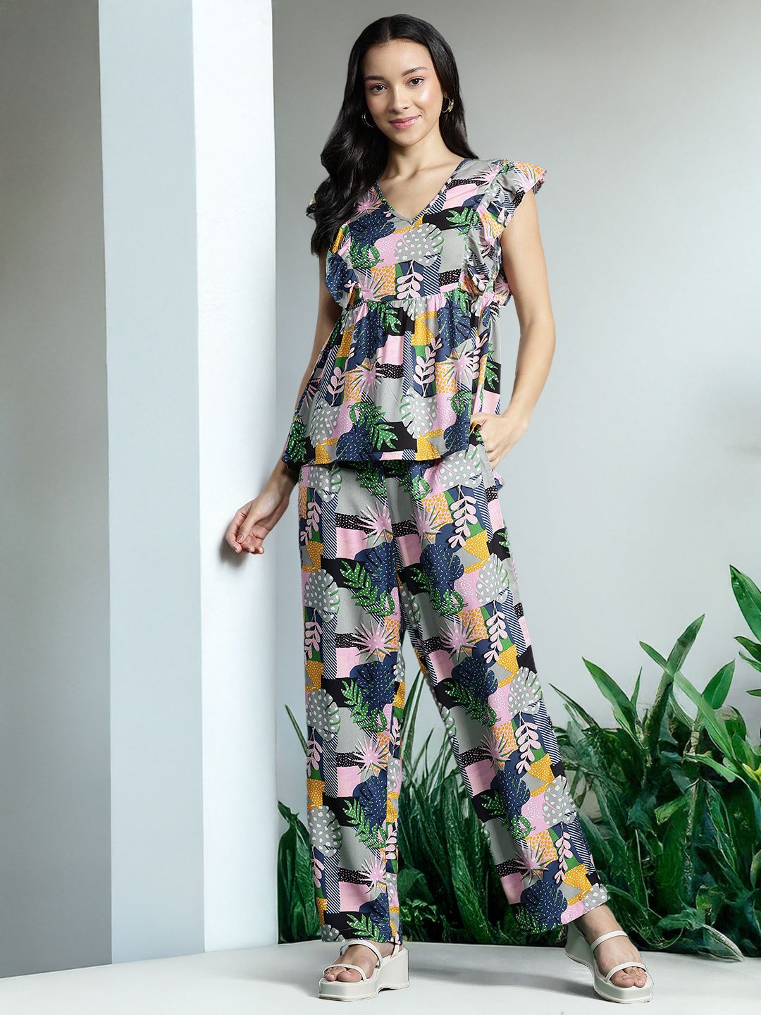 DressBerry Printed Ruffled Co-Ords