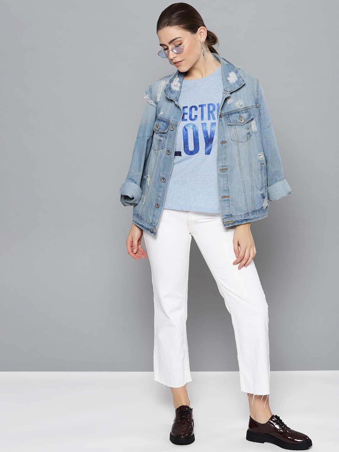 STREET 9 Women Blue Printed Round Neck T-shirt