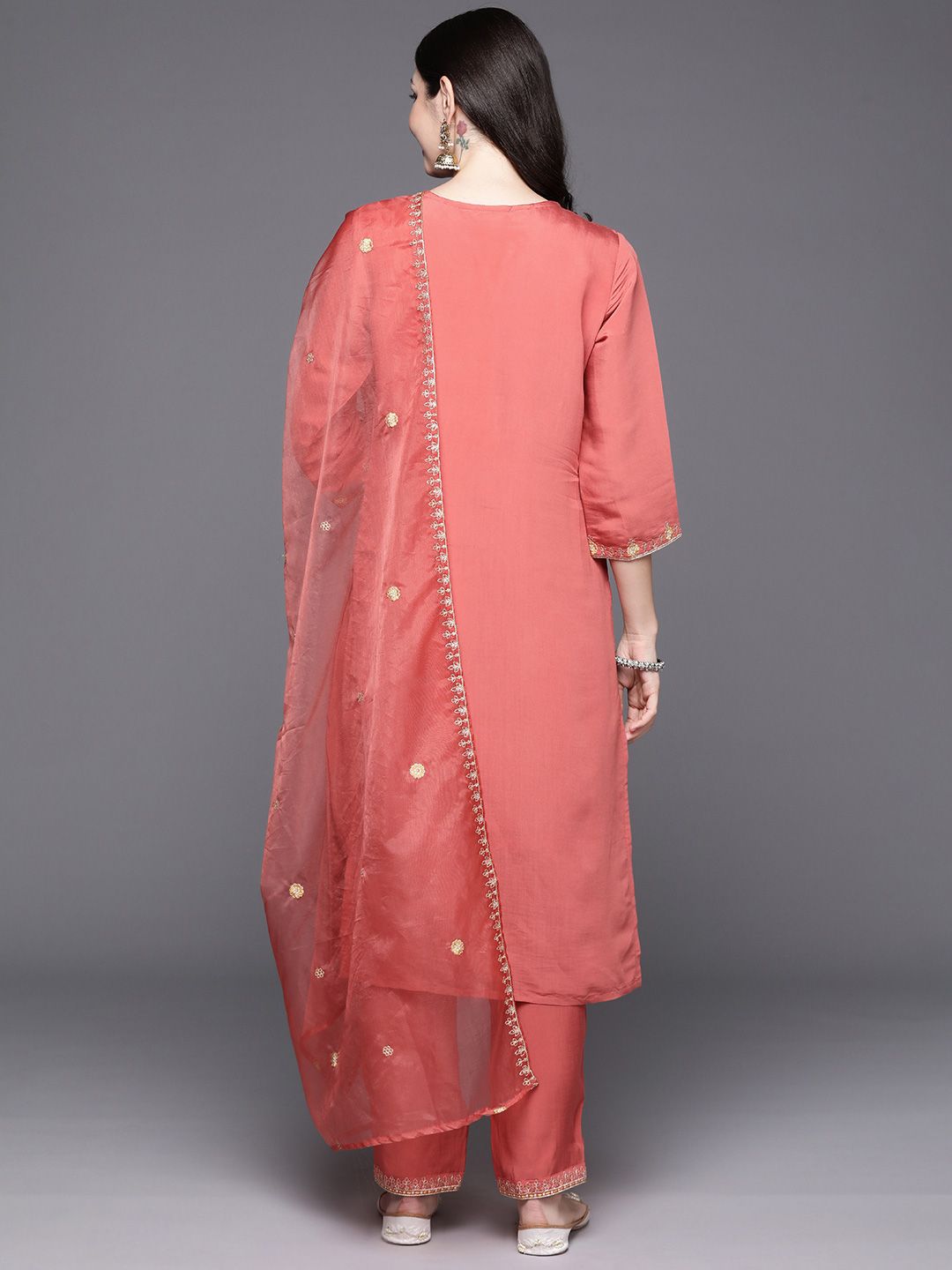 Indo Era Women Floral Embroidered Regular Sequinned Kurta with Trousers & With Dupatta