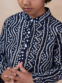 pspeaches Boys Bandhani Printed Band Collar Kurta with Pyjamas