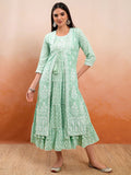 Vishudh Women Floral Embroidered Cotton A-Line Midi Dress