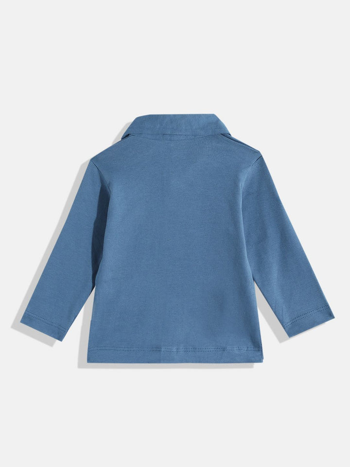 Moms Love Infant Boys Pure Cotton Graphic Printed Dungarees with Solid T-shirt