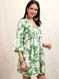 Vishudh Floral Print Flared Sleeve A-Line Dress