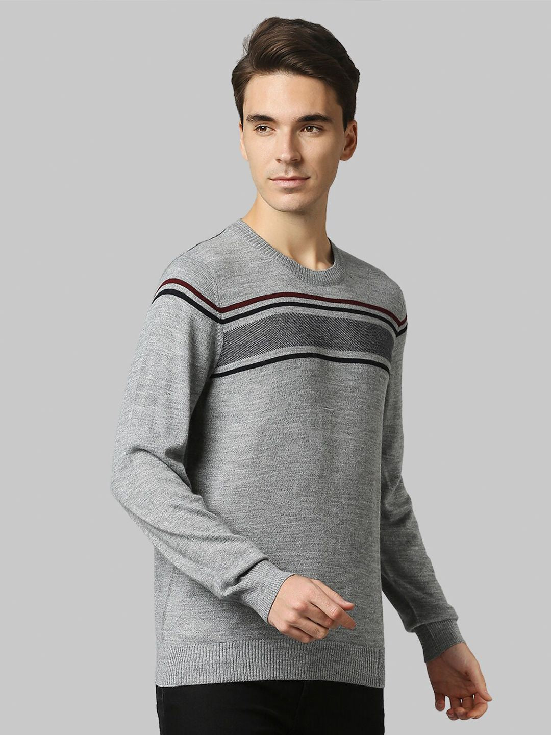 Raymond Men Grey & Black Striped Pullover