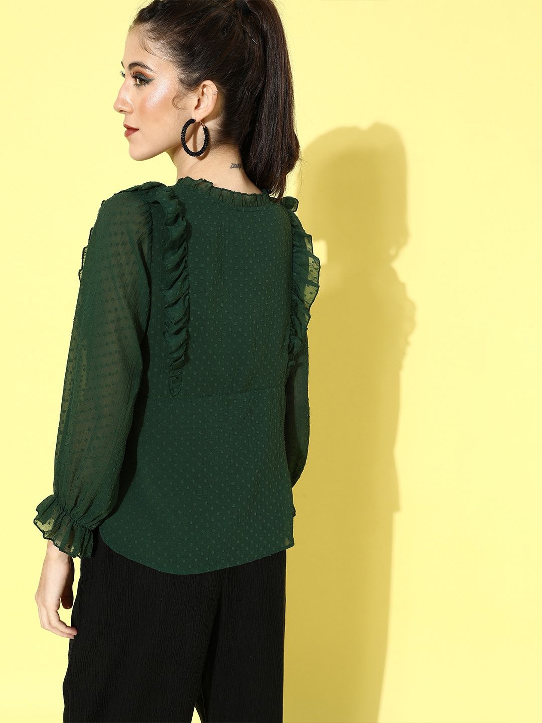 Antheaa Women Gorgeous Green Solid Lace Top
