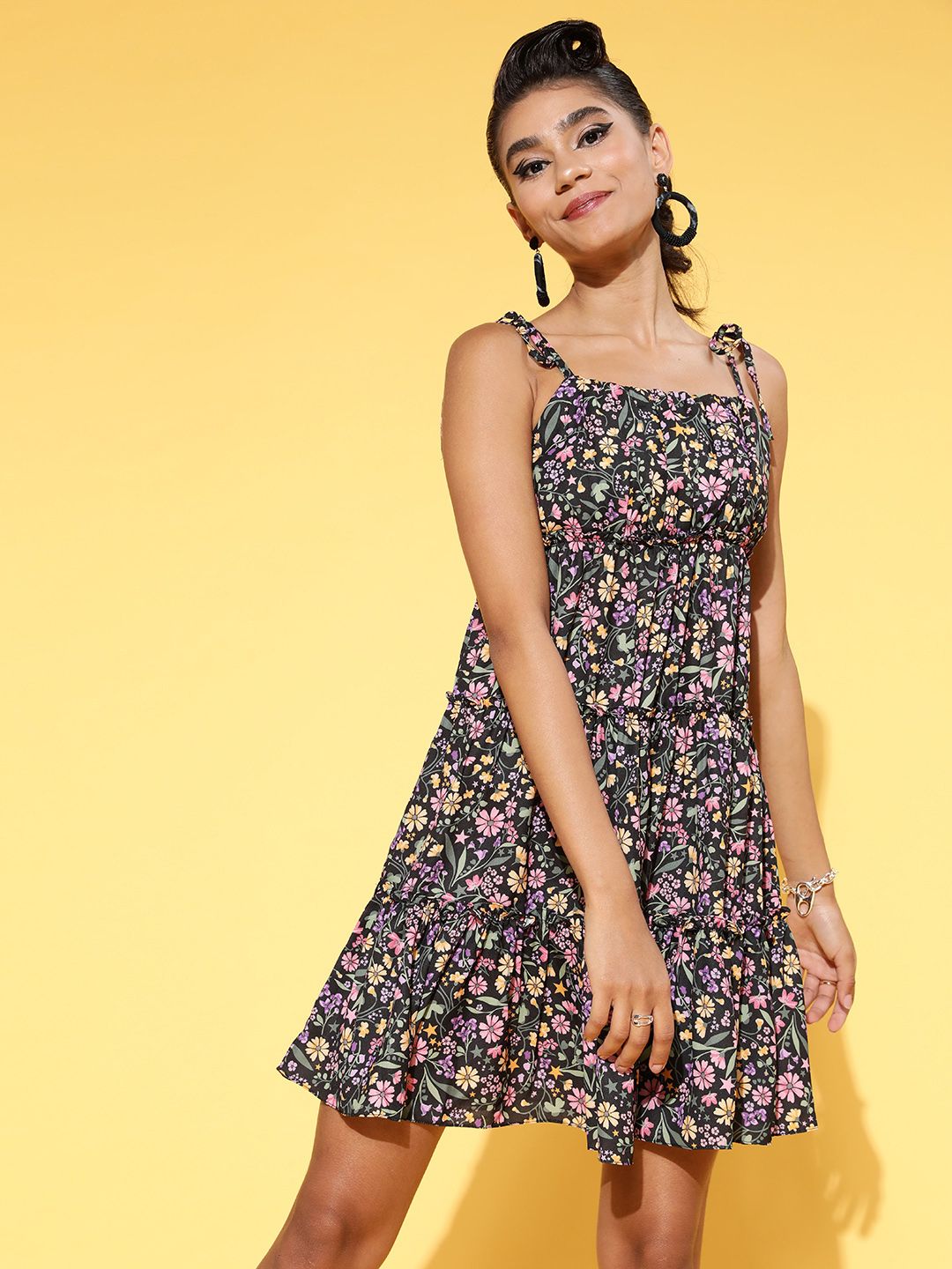 Athena Women Stylish Black Floral Sun Dress