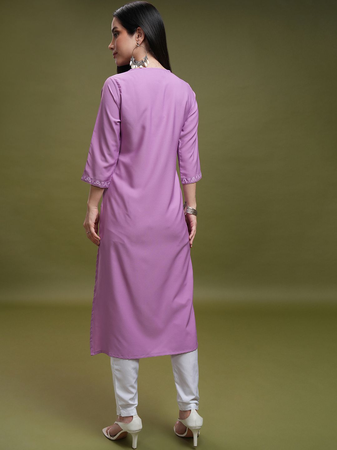 Vishudh Purple Ethnic Motifs Printed Notch Neck Straight Kurta