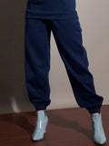 SASSAFRAS Women Navy Blue Relaxed Fit Mid-Rise Fleece Joggers