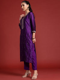 Indo Era Floral Embroidered Sequinned Kurta With Trousers & Dupatta