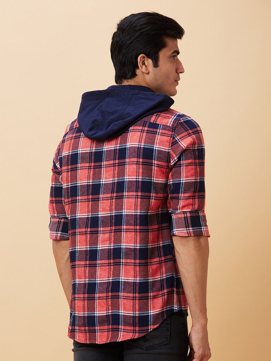 Being Human Tartan Checked Hooded Slim Fit Shirt