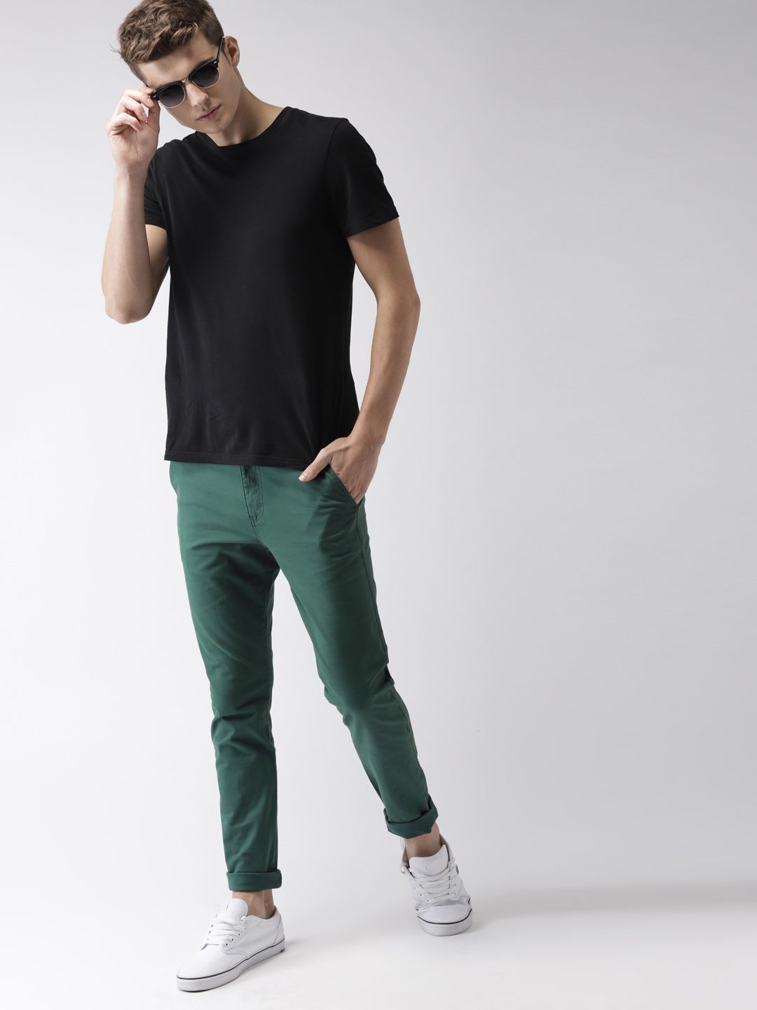 HIGHLANDER Men Teal Green Slim Fit Solid Chinos