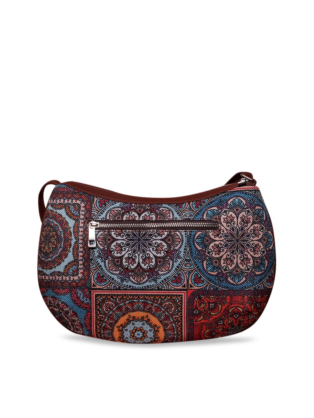 ZOUK Multicoloured Ethnic Motifs Printed Half Moon Sling Bag