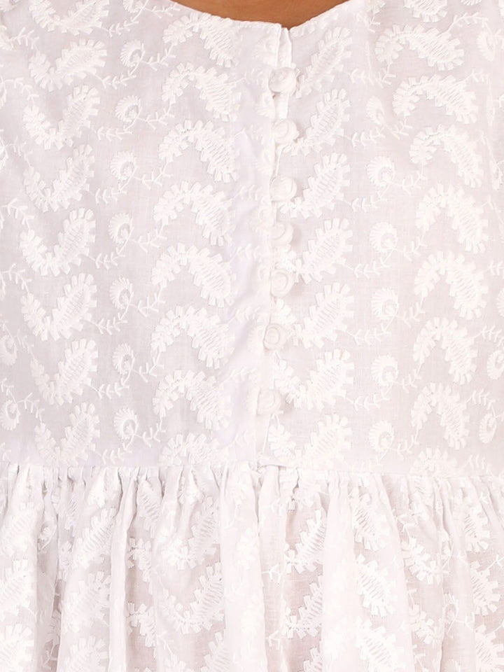 VASTRAMAY Girls White Chikankari Cotton Ethnic Dress