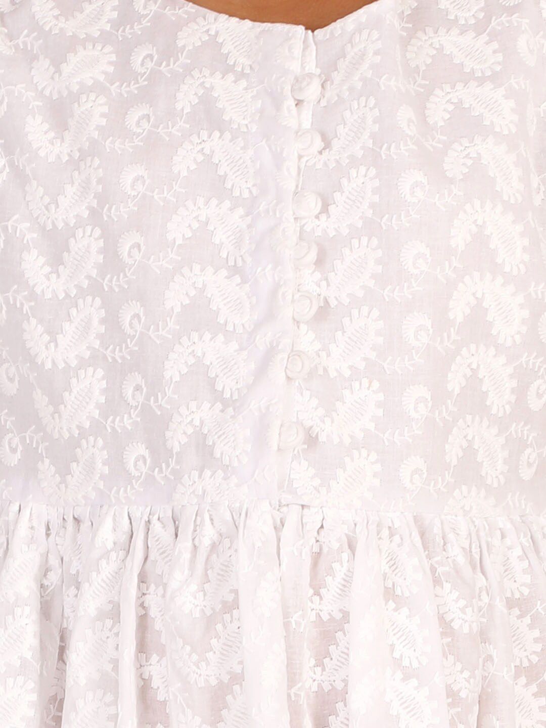 VASTRAMAY Girls White Chikankari Cotton Ethnic Dress