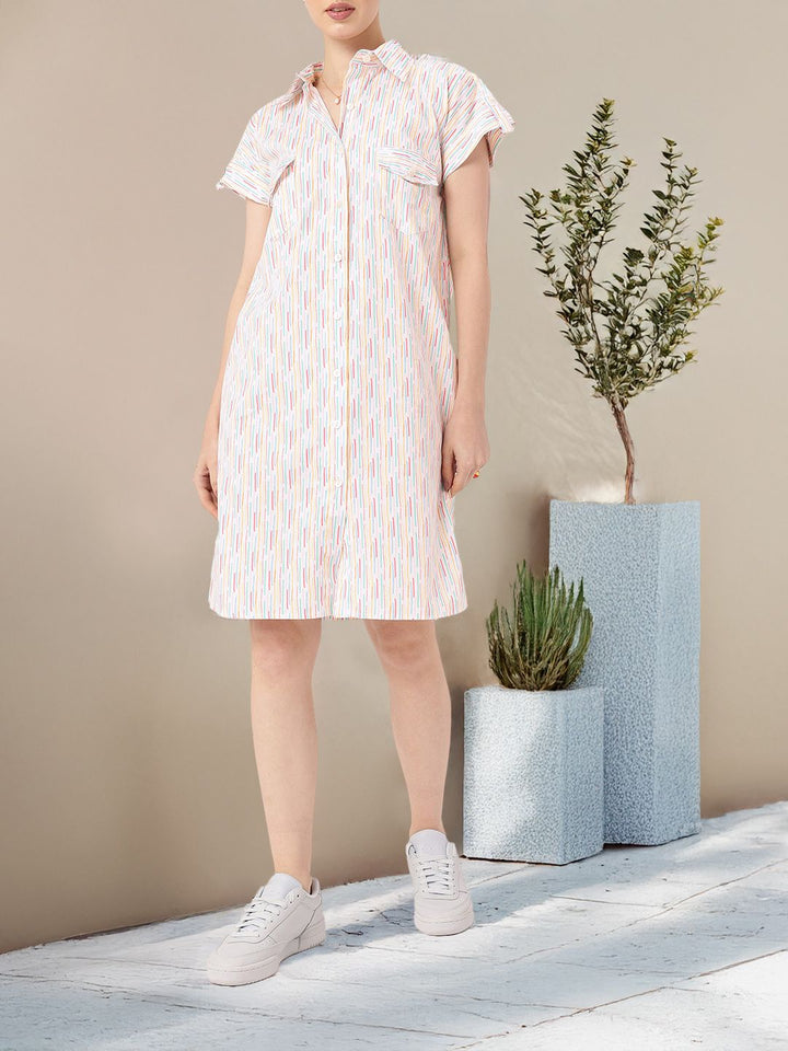 DressBerry Fun Candy Stripes Flap Pocket Shirt Dress