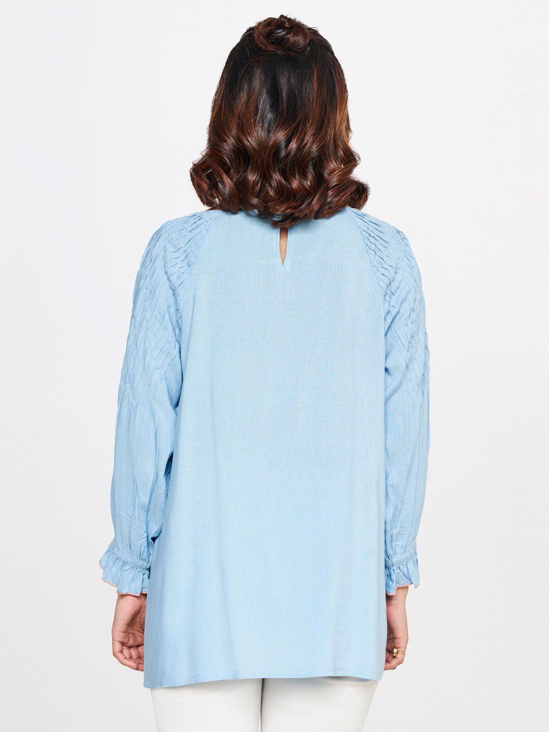 Global Desi Floral Printed Raglan Sleeves Pleated Top