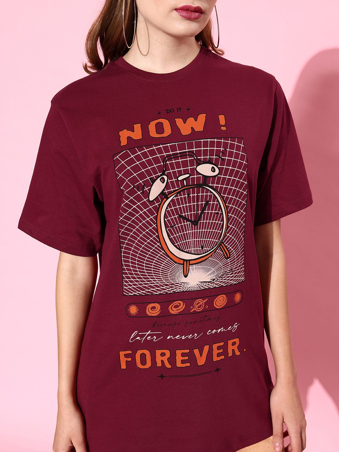 Difference of Opinion Women Printed Pure Cotton Oversized T-shirt