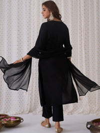 Indo Era Ethnic Embroidered Round Neck Straight Kurta with Trousers & Dupatta